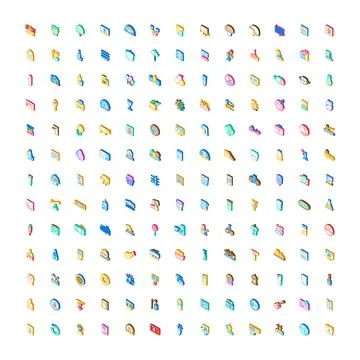 Isometric icon collection representing daily life activities and objects Stock Illustration