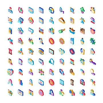 Isometric icon collection representing diverse business and technology concep Stock Illustration