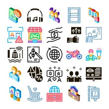 Isometric icon collection representing diverse modern concepts Stockillustratie