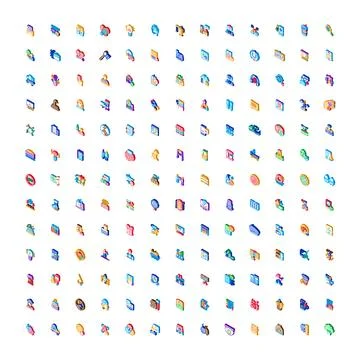 Isometric icon collection representing diverse themes and concepts Stock Illustration