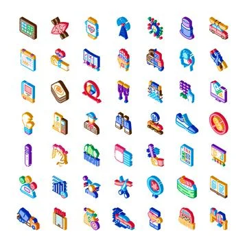 Isometric icon collection representing diverse concepts and themes Stock Illustration