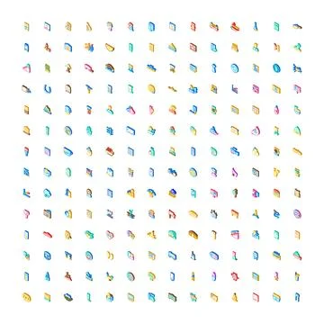 Isometric icon collection representing diverse miscellaneous objects Stockillustratie