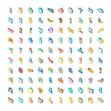 Isometric icon collection representing diverse web and app elements Stock Illustration