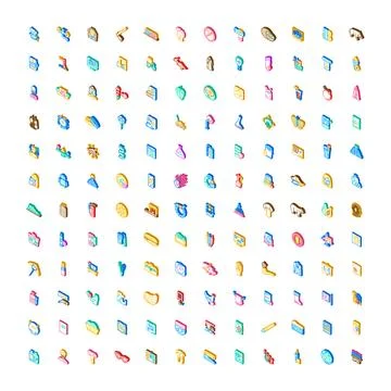 Isometric icon collection representing diverse business and technology concep Illustrazione stock