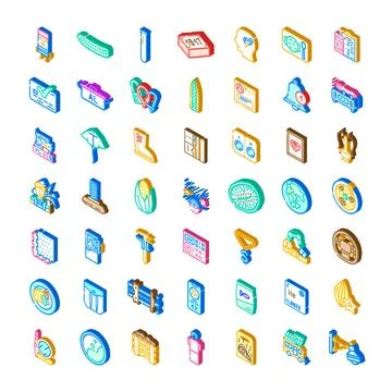 Isometric icon collection representing diverse concepts and objects Illustrazione stock
