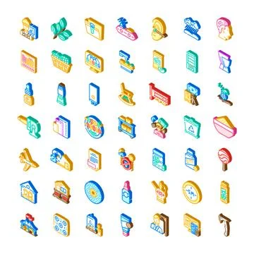 Isometric icon collection representing diverse concepts and objects Stock Illustration