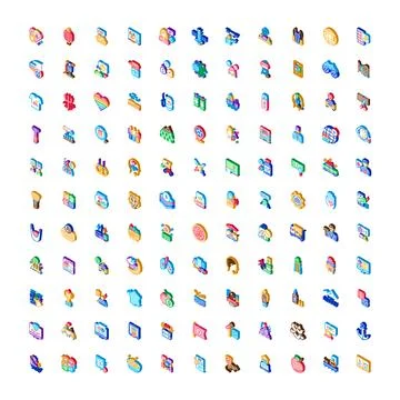 Isometric icon collection representing services, business, and technology c.. Stock Illustration