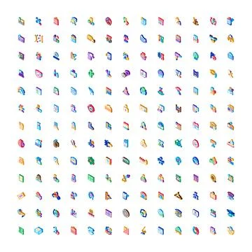 Isometric icon collection representing various web and mobile graphics Stock Illustration