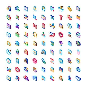 Isometric icon collection representing various business technology concepts Stock Illustration