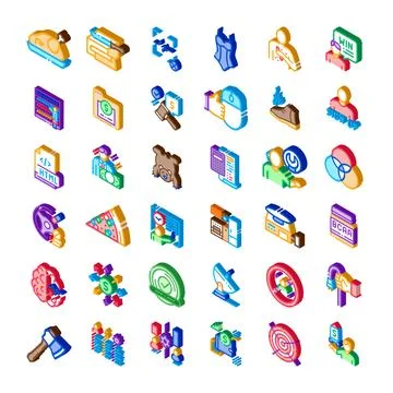 Isometric icon collection representing various concepts Stock-Illustration
