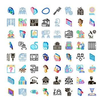 Isometric icon collection representing various concepts Stock Illustration