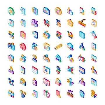 Isometric icon collection representing various service concepts Stock Illustration