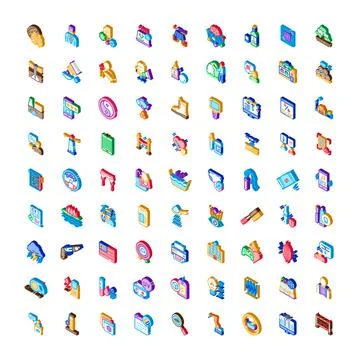 Isometric icon collection representing various modern concepts Stock Illustration