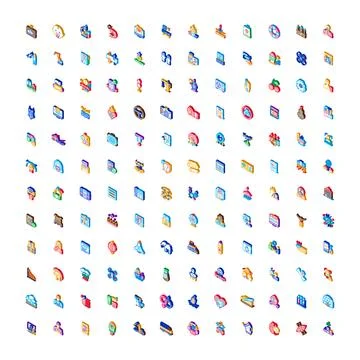 Isometric icon collection representing various concepts and services Stock Illustration