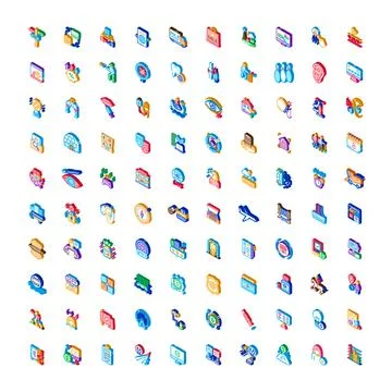 Isometric icon collection representing various modern life concepts Stock Illustration