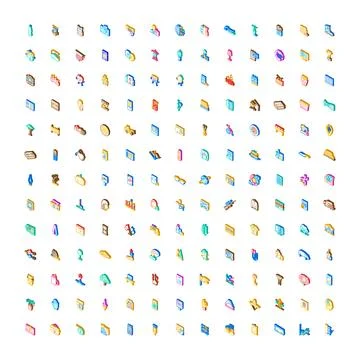 Isometric icon collection representing various digital signs Stock Illustration