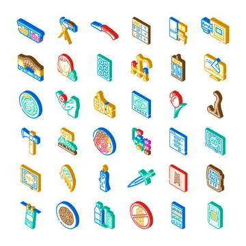 Isometric icon collection representing various modern concepts 库存插图