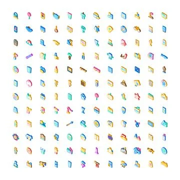 Isometric icon collection representing various business objects and tools Stock Illustration