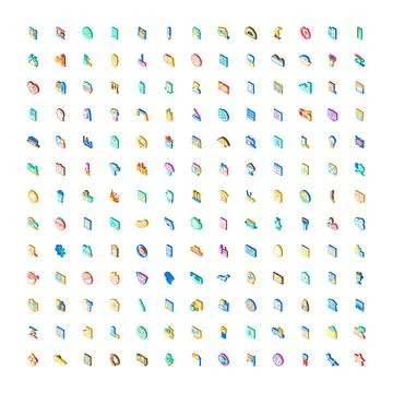 Isometric icon collection representing various applications and services Stock Illustration