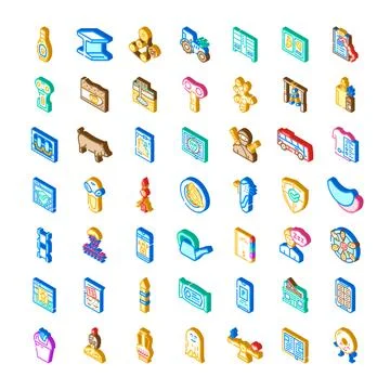 Isometric icon collection representing various concepts Stock Illustration