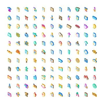 Isometric icon collection representing various concepts and objects Illustrazione stock