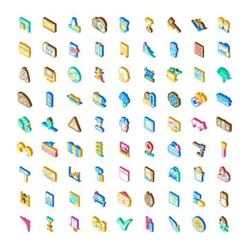 Isometric icon collection representing various concepts objects and tools Illustrazione stock