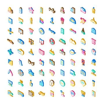 Isometric icon collection representing various app ui elements Stock Illustration