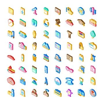 Isometric icon collection representing various objects and concepts Ilustração Stock