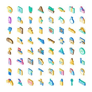 Isometric icon collection representing various industries and concepts Stock Illustration