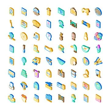 Isometric icon collection representing various concepts and objects Stock Illustration