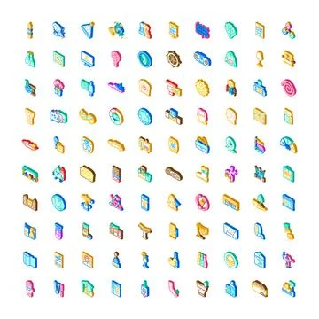 Isometric icon collection representing various business concepts Stock Illustration