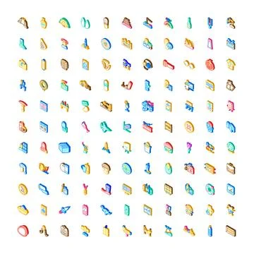 Isometric icon collection representing various objects and concepts Stock Illustration