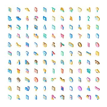 Isometric icon collection representing various business concepts Stock Illustration