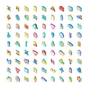 Isometric icon collection representing various daily objects Stock Illustration