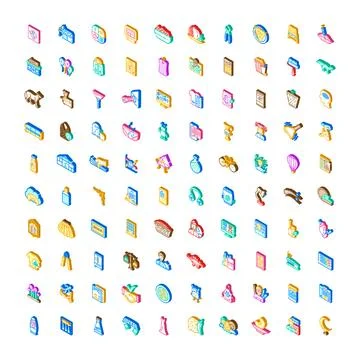 Isometric icon collection representing various business and casual concepts Stock Illustration