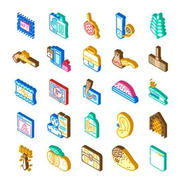 Isometric icon collection representing various concepts and tools Illustrazione stock