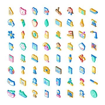 Isometric icon collection representing various concepts and objects 스톡 일러스트