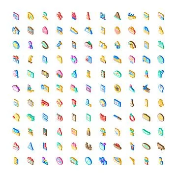 Isometric icon collection representing various concepts and objects Stock Illustration