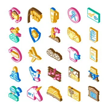 Isometric icon collection representing various concepts of modern life Stock Illustration