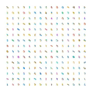 Isometric icon collection representing various objects and concepts Illustrazione stock