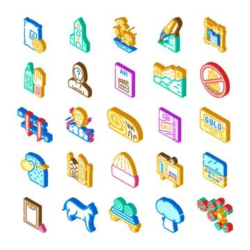 Isometric icon collection representing various objects and concepts 스톡 일러스트