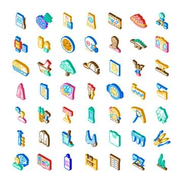 Isometric icon collection set with diverse objects and symbols Stock Illustration