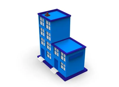 Isometric icon or infographic element representing low poly factory building, Stock-Illustration