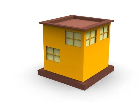 Isometric icon or infographic element representing low poly factory building, Иллюстрация