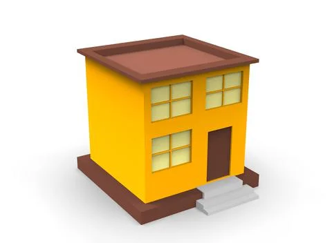 Isometric icon or infographic element representing low poly factory building, 스톡 일러스트