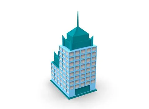 Isometric icon or infographic element representing low poly factory building, 库存插图