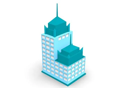 Isometric icon or infographic element representing low poly factory building, 스톡 일러스트