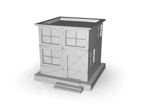 Isometric icon or infographic element representing low poly factory building, イラスト素材
