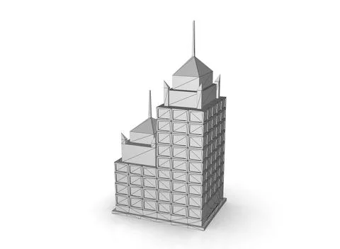 Isometric icon or infographic element representing low poly factory building, イラスト素材