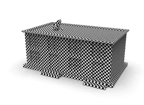 Isometric icon or infographic element representing low poly factory building, 스톡 일러스트
